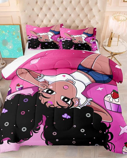 Black Girl Full Size Comforter Set for Girls Bedroom Decor African American Girl Bedding Set Pink Full Quilt Set with 2 Pillowcases Black Girl Magic Comforter Set Gifts for Black Women Girls - LeafyLoom