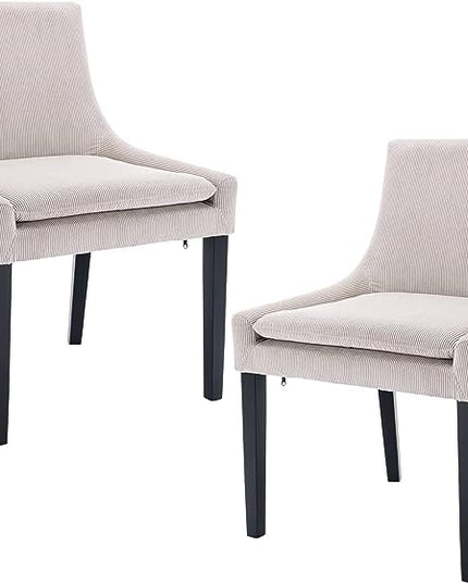 COLAMY Modern Dining Chairs Set of 2, Upholstered Corduroy Accent Side Leisure Chairs with Mid Back and Wood Legs for Living Room/Dining Room-Beige - LeafyLoom