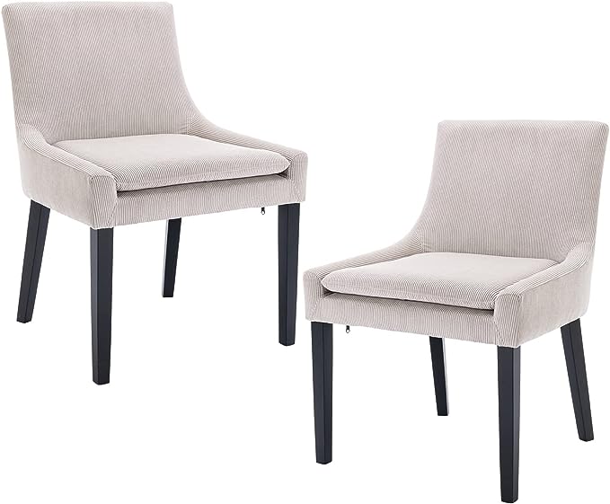 COLAMY Modern Dining Chairs Set of 2, Upholstered Corduroy Accent Side Leisure Chairs with Mid Back and Wood Legs for Living Room/Dining Room-Beige - LeafyLoom