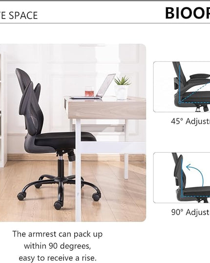 Office Chair Computer Chair with Flip Up Armrests Breathable Mesh Chair Lumbar Support Comfort Swivel Home Office Ergonomic Desk Chair Gaming Chair for Adults and Teens - LeafyLoom