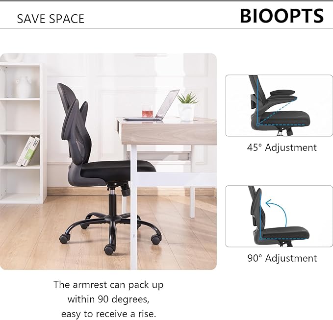 Office Chair Computer Chair with Flip Up Armrests Breathable Mesh Chair Lumbar Support Comfort Swivel Home Office Ergonomic Desk Chair Gaming Chair for Adults and Teens - LeafyLoom