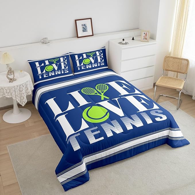 Feelyou Kids Tennis Comforter Set King Size Tennis Ball Bedding Set for Boys Girls Teens Bedroom Decor Ball Gaming Comforter Women Men Gift for Tennis Lover Duvet Set with 2 Pillow Case - LeafyLoom