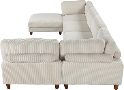 Free Combination Convertible Modular Sectional Sofa with Movable Ottomans , 163'' Oversized Corduroy Upholstered Sleeper Corner Couch Sofabed with Wooden Legs and Detachable Cushions for Living Room - LeafyLoom