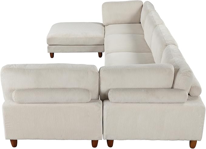Free Combination Convertible Modular Sectional Sofa with Movable Ottomans , 163'' Oversized Corduroy Upholstered Sleeper Corner Couch Sofabed with Wooden Legs and Detachable Cushions for Living Room - LeafyLoom