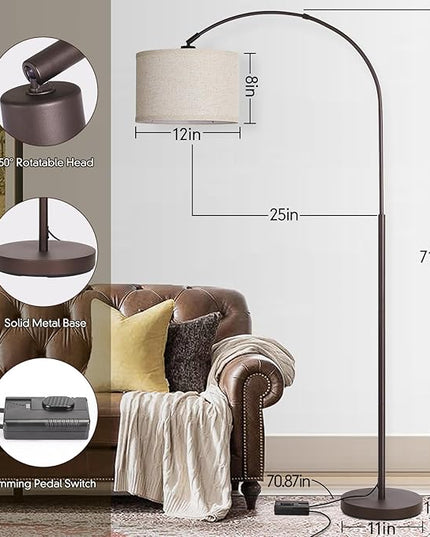 Dimmable Arc Floor Lamp, Floor Lamps for Bedroom, Farmhouse Standing Lamp with Adjustable Hanging Shade, Brown Tall Pole Lamp, Mid Century Floor Lamp for Living Room, Over Couch, 9W LED Bulb Included - LeafyLoom