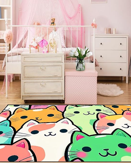 Cat Rug for Girls Room - Cat Pattern Rug Decor for Bedroom Cute Cat Area Rug Carpet Cartoon Cat Rug Kids Room, 3x4 Feet - LeafyLoom