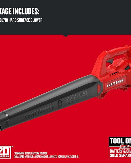 CRAFTSMAN V20 Cordless Leaf Blower, Hard Surface Blower, Bare Tool Only (CMCBL710B) - LeafyLoom