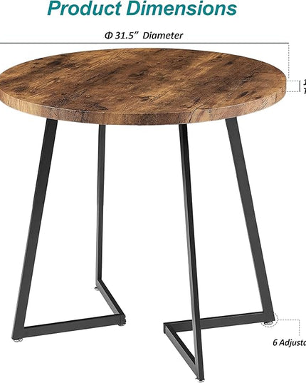 VECELO Round Dining Table with Steel Frame for 2-4 People, Space Saving for Home, Kitchen, Apartment, Antique Brown - LeafyLoom