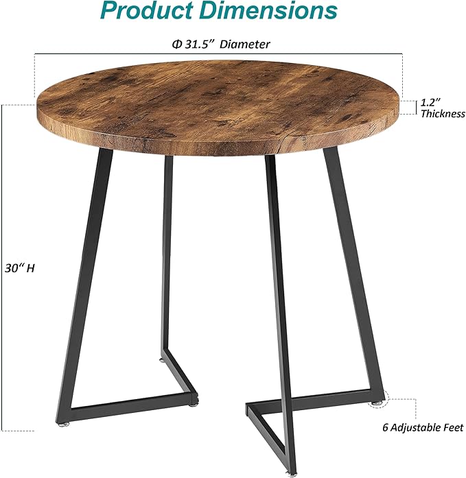 VECELO Round Dining Table with Steel Frame for 2-4 People, Space Saving for Home, Kitchen, Apartment, Antique Brown - LeafyLoom