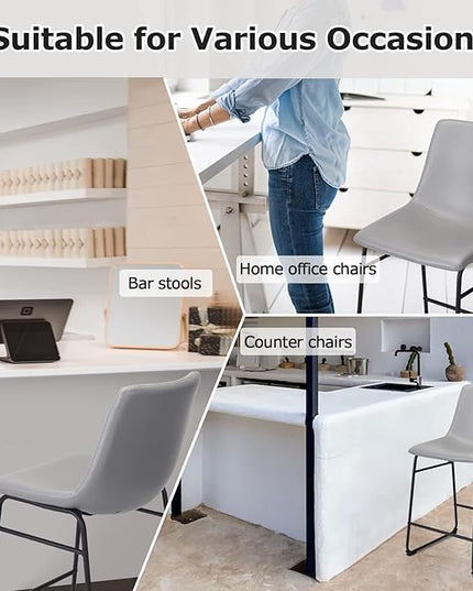 Bar Stools Set of 2, 26 Inches Bar Stool with Back, Carbon Fiber Bar Chair with Metal Legs (Light Grey) - LeafyLoom