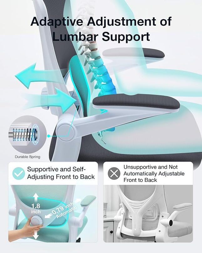 Ergonomic Office Chair with Tilt-Lock, Home Office Desk Chair with Auto Lumbar Support, High Back Mesh Desk Chair with Adjustable Headrest, Swivel Task Chair or Study Room Bedroom,Dark Gray - LeafyLoom