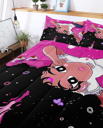 African American Black Girl Comforter Set, Twin Size Bedding Set for girls, Pink Black Girls Bedroom Decor Bed Set, Princess Bedding Set with 1 Comforter and 2 Pillow Cases - LeafyLoom