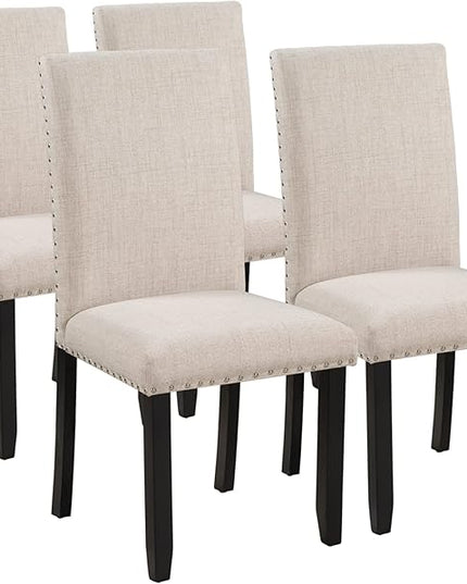 Kitchen Faux Marble 5-Piece Set Table with 4 Thicken Cushion Dining Chairs Home Furniture, White/Beige+Black - LeafyLoom