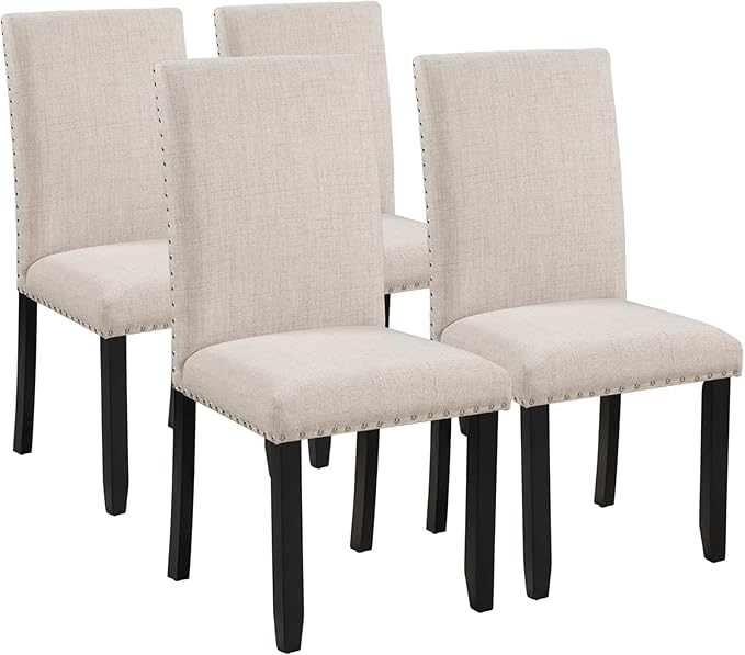 Kitchen Faux Marble 5-Piece Set Table with 4 Thicken Cushion Dining Chairs Home Furniture, White/Beige+Black - LeafyLoom