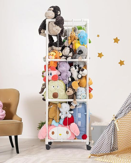 Stuffed Animal Zoo Storage, Extra Large Stuffed Animal Holder with Dust Cloth and Universal Wheels, Toy Storage Organizer, Plush Storage Organizer Shelf for Birthday Gift, Nursery Play Room Bedroom - LeafyLoom
