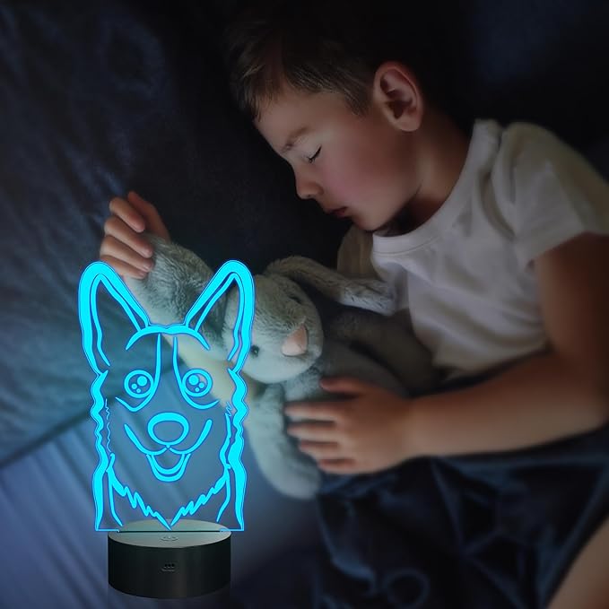 Attivolife Dog 3D Bedside Lamp, Corgi Illusion Optical Night Light, 16 Colors Changing Remote Control Dimmable LED Toy, Puppy Room Decor Cute Christmas Birthday Gift for Kids Baby Boy - LeafyLoom