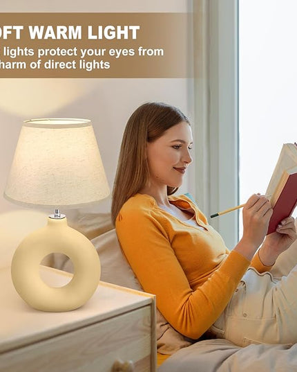 Yellow Table Lamp for Living Room Bedroom, 21" Modern Boho Ceramic Bedside Lamps for Kids Room 3 Color Temperature Small Lamps for Night Stands, Dorm, Dining Room, Home Décor (Bulb Included) - LeafyLoom