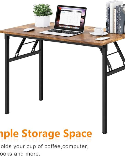 Need Folding Desk for Home Office 39-3/8 inch Length Modern Folding Table Computer Desk No Install Needed Rustic Brown Desktop Black Frame AC5FB(100 * 60) - LeafyLoom