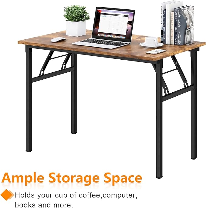 Need Folding Desk for Home Office 39-3/8 inch Length Modern Folding Table Computer Desk No Install Needed Rustic Brown Desktop Black Frame AC5FB(100 * 60) - LeafyLoom