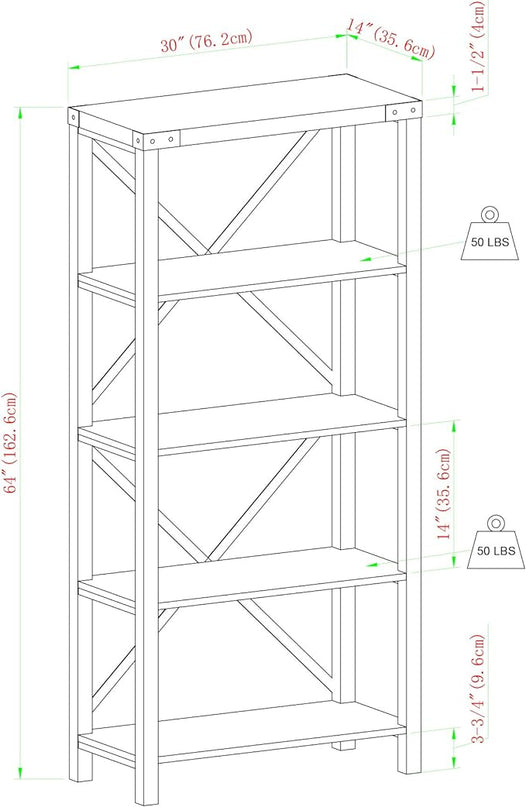 Walker Edison,4 shelves Andersen Urban Industrial Metal X Back Bookshelf, 64 Inch, White Oak - LeafyLoom