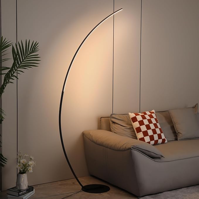 Arc Floor Lamp 65" Modern Standing Lamp with Remote, Black LED Arch Lamps for Living Room Bedroom Office, 3 Color Temperature & Stepless Dimmable Arched Reading Lamp - LeafyLoom