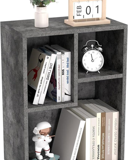 VECELO 3-Cube Small Bookshelf, Modern Bookcases with Shelves Height Up to 12.8 Inches, Suit for Common Size TextBook, Vertical or Horizontal, Cubby Storage Organizer,Grey - LeafyLoom