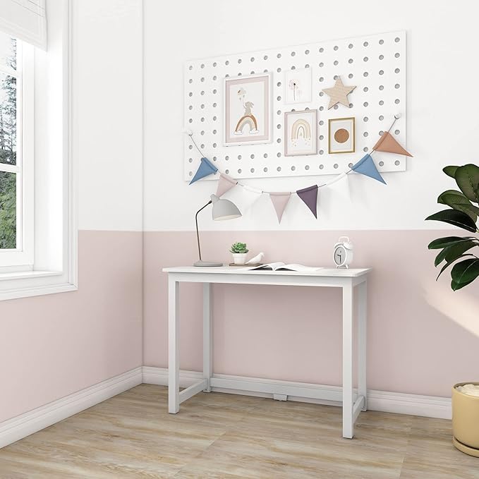 Max & Lily Solid Wood Desk, 40 Inches, White - LeafyLoom
