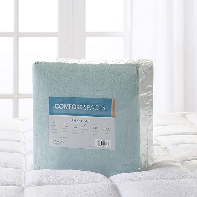 Comfort Spaces Cotton Flannel Breathable Warm Deep Pocket Sheets with Pillow Case Bedding, Queen, Aqua Solid 4 Piece - LeafyLoom
