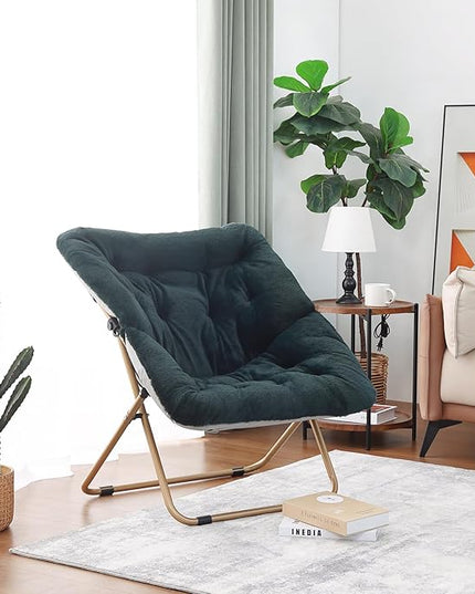 Tiita Comfy Saucer Chair, Soft Faux Fur Oversized Folding Accent Chair, Lounge Lazy Chair for Kids Teens Adults, Metal Frame Moon Chair for Bedroom, Living Room, Dorm Rooms - LeafyLoom