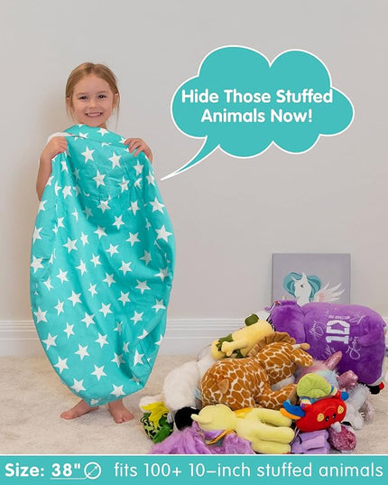 Aubliss Stuffed Animal Bean Bag Storage Chair (Aqua Star, Large (38'')) - LeafyLoom