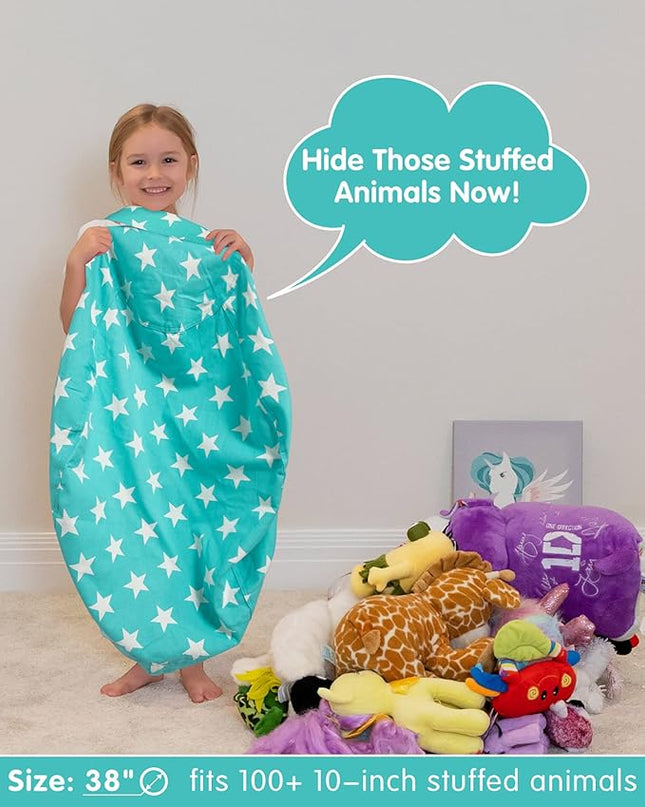 Aubliss Stuffed Animal Bean Bag Storage Chair (Aqua Star, Large (38'')) - LeafyLoom