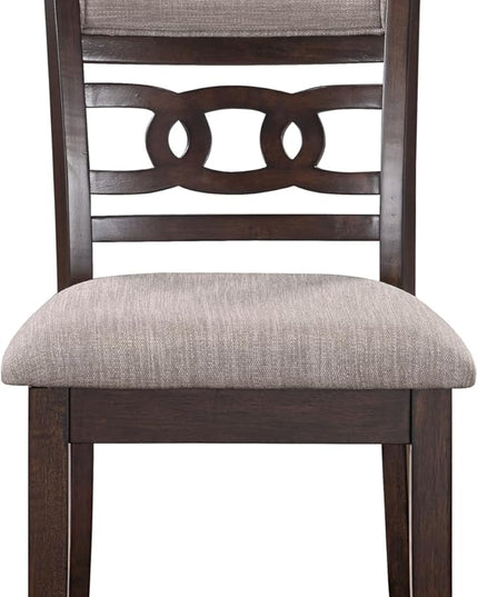 New Classic Furniture Gia Dining Chair (Set of Six), Light Brown Fabric Upholstered Seat & Back Rest, Cherry Brown - LeafyLoom