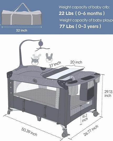 BabyBond Baby Bassinet Bedside Crib, Pack and Play with Sheet, Diaper Changing Table and Music Mobile from Newborn to Toddles, Portable Large Playard - LeafyLoom