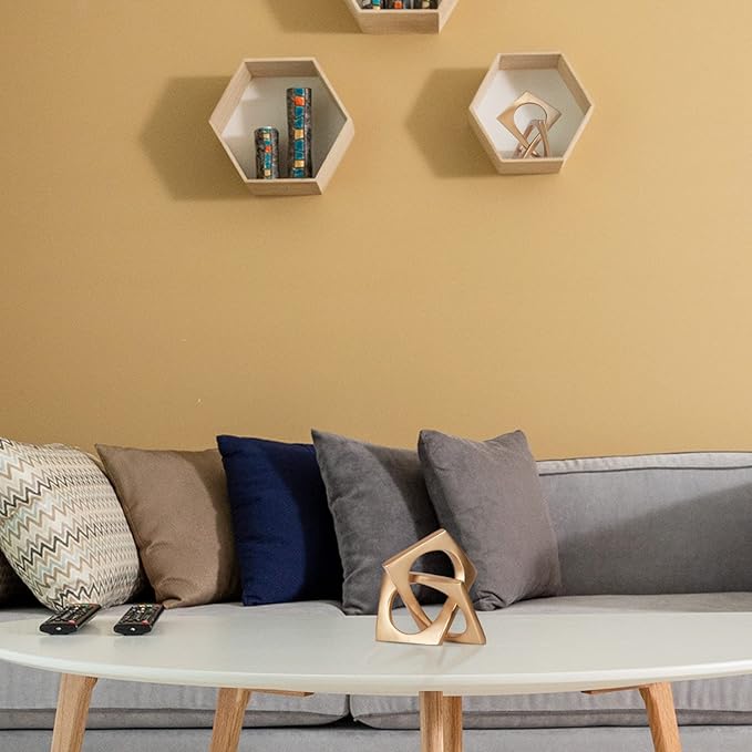 Modern geometric cube gold knot decorations, modern home gold decorative statues, gold home bookcase centerpieces for tabletop decor, console, entryway, dining table centerpieces with gold knots - LeafyLoom
