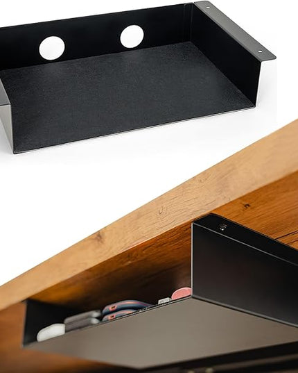 Under Desk Storage Shelf, Under Desk Tray, Carbon Steel Under Shelf Storage, Under The Desk Storage Small Shelf For Desk, Under Table Storage, Gaming Desk Accessories - 13 * 8 * 2.8 in - LeafyLoom