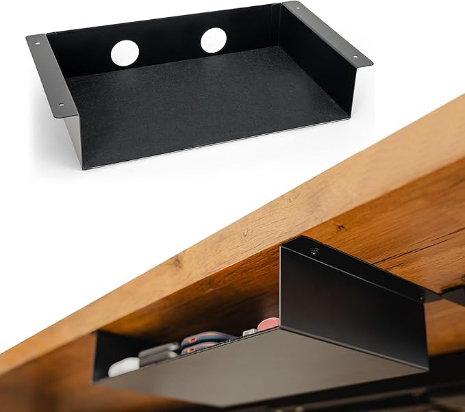 Under Desk Storage Shelf, Under Desk Tray, Carbon Steel Under Shelf Storage, Under The Desk Storage Small Shelf For Desk, Under Table Storage, Gaming Desk Accessories - 13 * 8 * 2.8 in - LeafyLoom