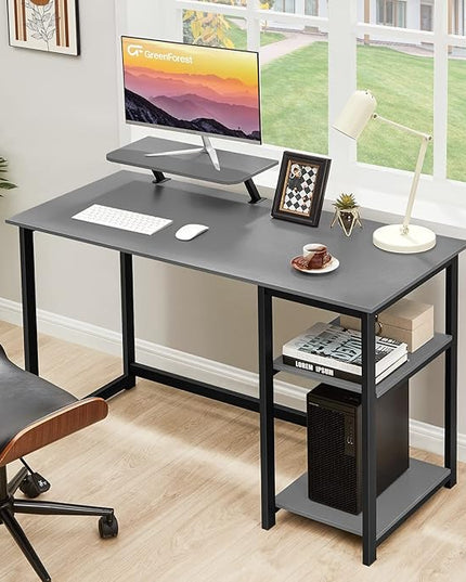 GreenForest Computer Desk with Monitor Stand,39 inch Home Office Desk with Reversible Storage Shelves,Modern Small Writing Desk Study Table,Work Form Home,Grey - LeafyLoom