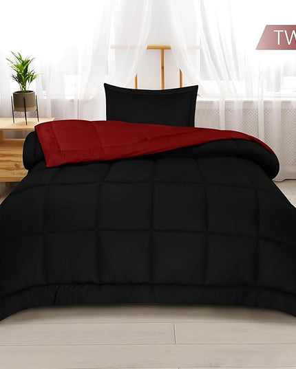 Utopia Bedding Twin Comforter Set Kids with 1 Pillow Sham, Bedding Comforter Sets, Down Alternative Reversible Black/Red Comforter, Soft and Comfortable, Machine Washable - LeafyLoom