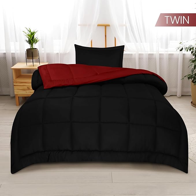 Utopia Bedding Twin Comforter Set Kids with 1 Pillow Sham, Bedding Comforter Sets, Down Alternative Reversible Black/Red Comforter, Soft and Comfortable, Machine Washable - LeafyLoom