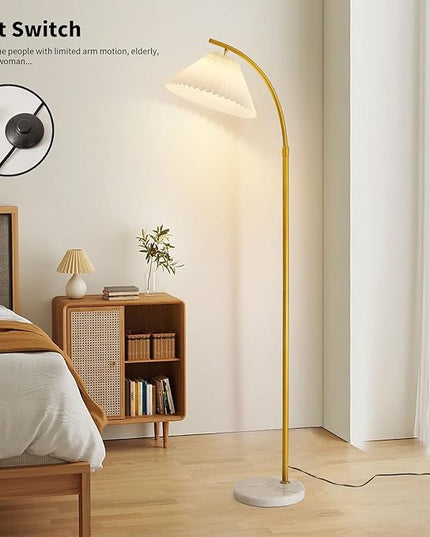 Elegant Arc Floor Lamp,standing lamp Gold arched floor lamp Dimmable & Adjustable Gooseneck, 12W Bulb Included, Modern Tall Standing Light for Living Room, Bedroom, Office, Cafe, Den - LeafyLoom