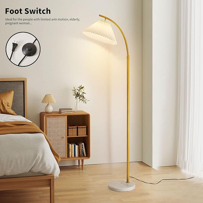 Elegant Arc Floor Lamp,standing lamp Gold arched floor lamp Dimmable & Adjustable Gooseneck, 12W Bulb Included, Modern Tall Standing Light for Living Room, Bedroom, Office, Cafe, Den - LeafyLoom
