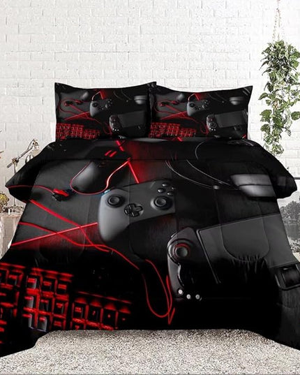 Gaming Comforter for Boys Teens,Game Bedding Sets Full,Kids Gamer Comforter Set,Video Game Bedroom Decor,Gamepad Controller Duvet Insert All Season 3 Piece 1 Comforter and 2 Pillowcases - LeafyLoom