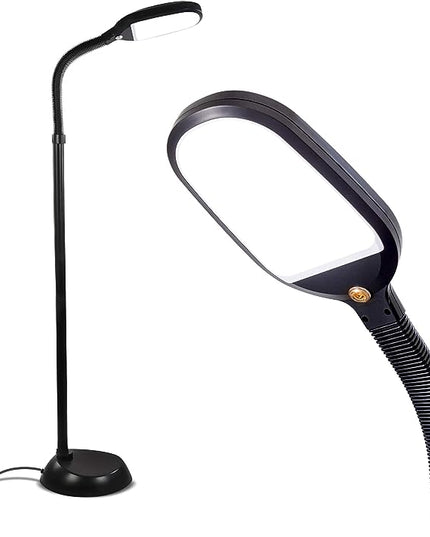 Brightech Litespan - Bright LED Floor Reading Lamp for Over Chair Crafts and Reading, Estheticians' Light for Lash Extensions, Adjustable Standing Lamp for Living Room, Bedroom, Office - Jet Black - LeafyLoom