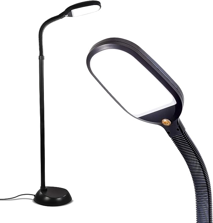 Brightech Litespan - Bright LED Floor Reading Lamp for Over Chair Crafts and Reading, Estheticians' Light for Lash Extensions, Adjustable Standing Lamp for Living Room, Bedroom, Office - Jet Black - LeafyLoom