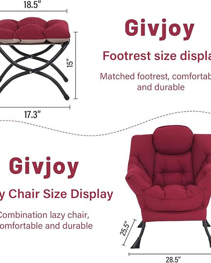 Lazy Chair and Ottoman, Large Accent Lounge Chair with Armrests and a Side Pocket, Modern Leisure Upholstered Sofa Reading Armchair with Footrest for Bedroom, Living Room, Dorm Rooms, Office - LeafyLoom