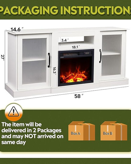WLIVE Fireplace TV Stand for 65" TV, Entertainment Center with 18 Inch Electric Fireplace, TV Console with Open Shelves for Living Room and Bedroom, White - LeafyLoom