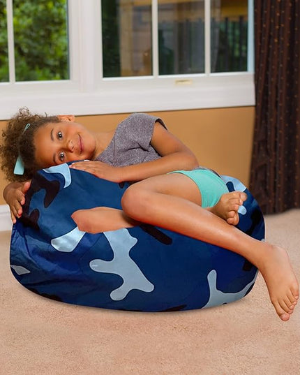 Posh Creations Bean Bag Chair for Kids, Teens, and Adults Includes Removable and Machine Washable Cover, Soft Nylon - Camo Blue and Light Blue, 27in - Medium - LeafyLoom