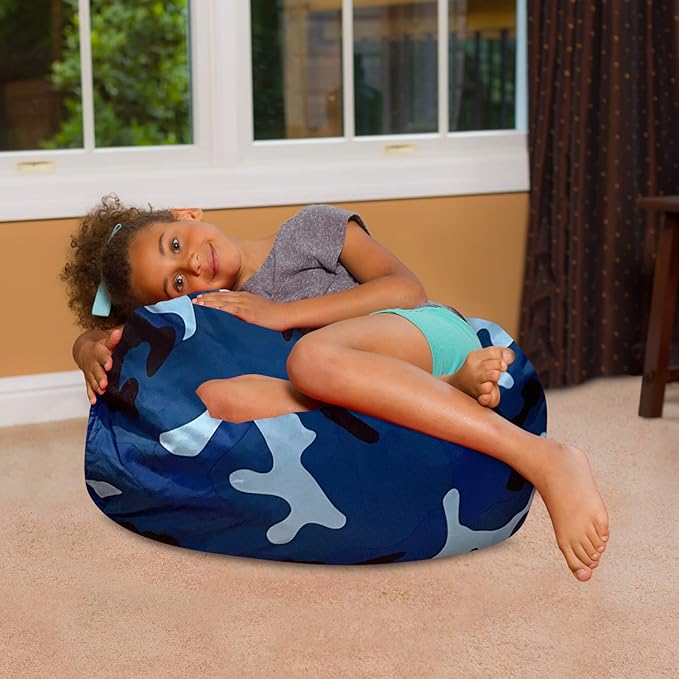 Posh Creations Bean Bag Chair for Kids, Teens, and Adults Includes Removable and Machine Washable Cover, Soft Nylon - Camo Blue and Light Blue, 27in - Medium - LeafyLoom