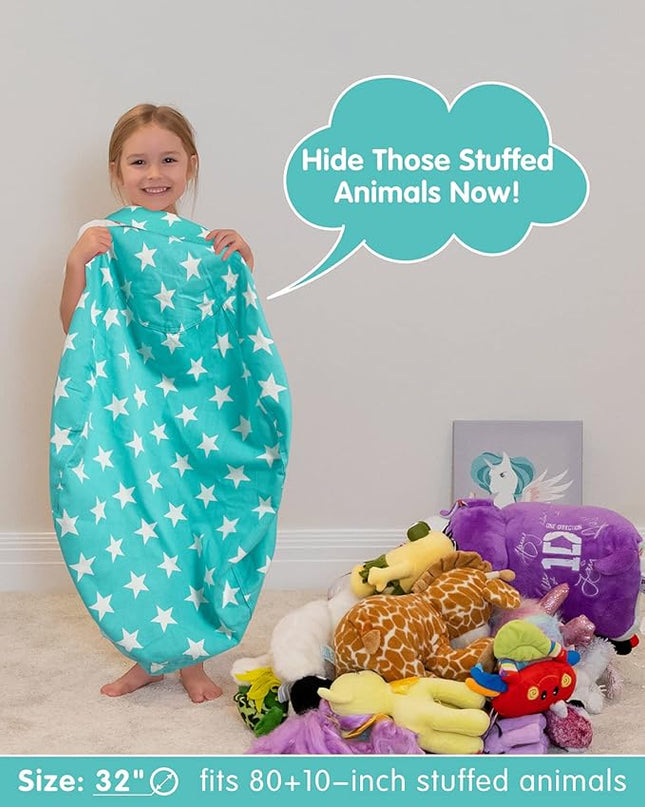 Aubliss Stuffed Animal Bean Bag Storage Chair (Aqua Star, Medium (32'')) - LeafyLoom