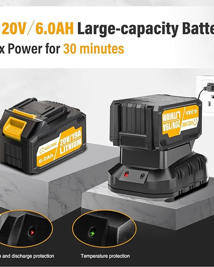 Leaf Blower Cordless Blowers for Lawn Care and 20V Electric Leaf Blower with 2 * 6.0Ah Battery Powered, Fast charger 540CFM/170MPH & 6 Speed Mode Adjustment - LeafyLoom